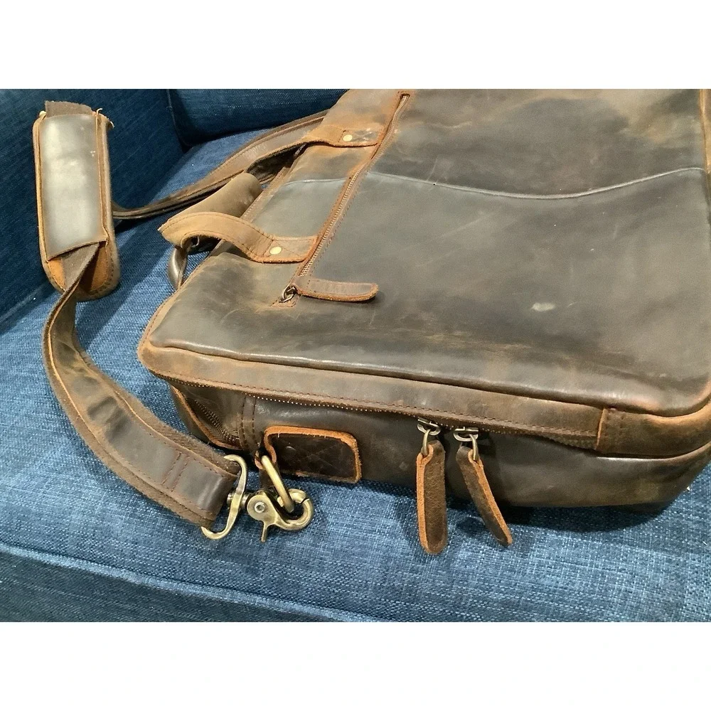 Vintage Genuine Leather Briefcase Men's  Laptop Messenger Bag